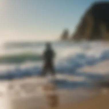 An angler casting a line into crashing surf