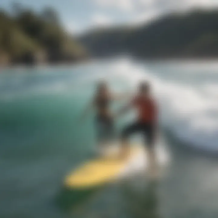 Participants engaging in a surf instructor training program