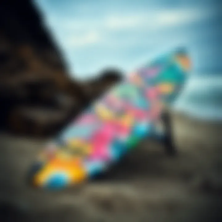 Creative Graffiti Surfboard A vibrant surfboard adorned with colorful graffiti art, representing creativity and community spirit