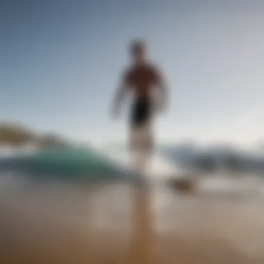 A surfer practicing balance techniques on dry land