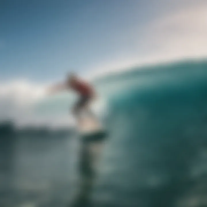 Surfer gaining balance and control on the board