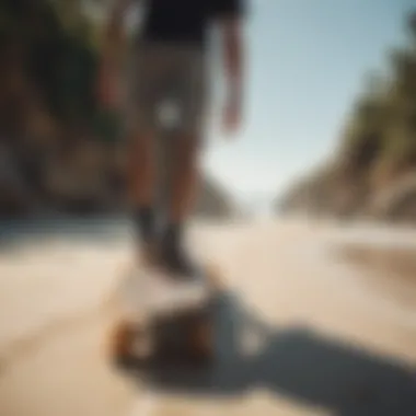 Artistic view of a longboard on the beach