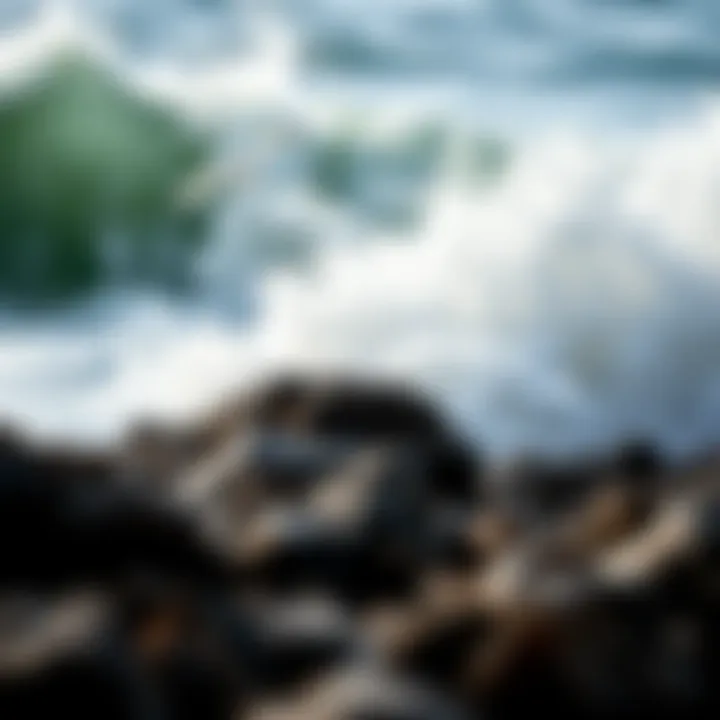 Close-up of ocean waves crashing on rocky shores