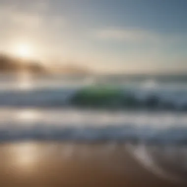 A breathtaking ocean view with surfers in the distance