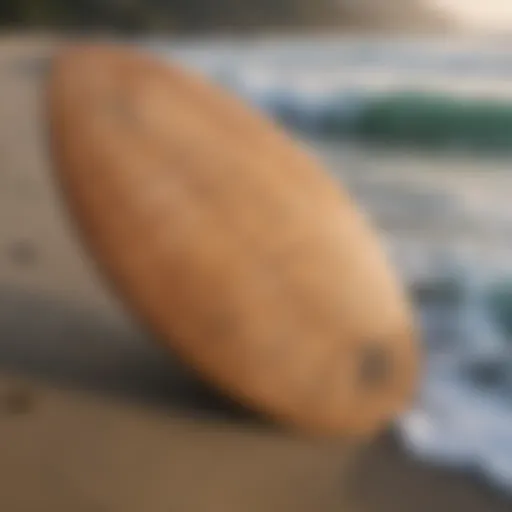 A high-quality skimboard on the shore, showcasing its design and craftsmanship.