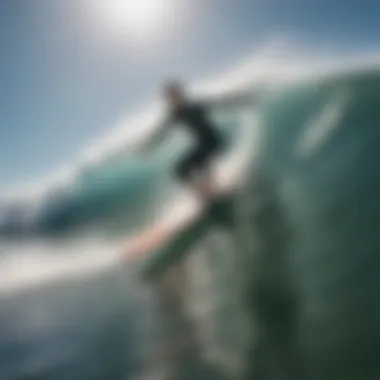 Surfer demonstrating technique on a training surfboard