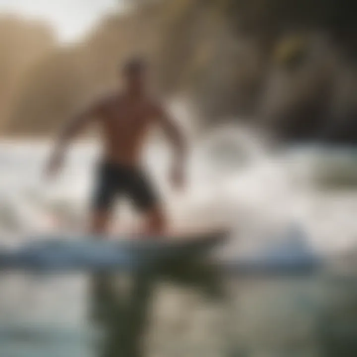 A vibrant beach scene with individuals engaging in water sports