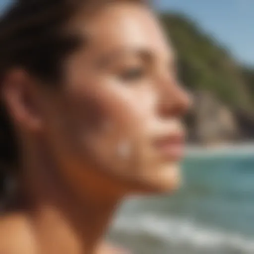 Close-up of sunscreen applied on skin under sunlight