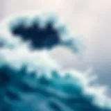 A detailed view of the cresting wave in Hokusai's painting