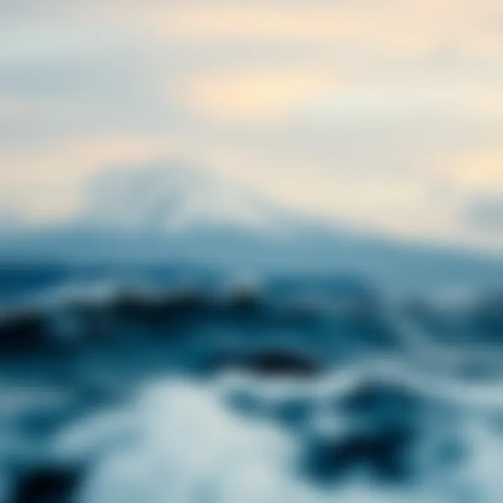 Mount Fuji and the Ocean An overview of Mount Fuji juxtaposed with the turbulent ocean
