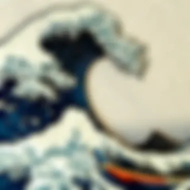A detailed close-up showcasing Hokusai's intricate woodblock printing techniques