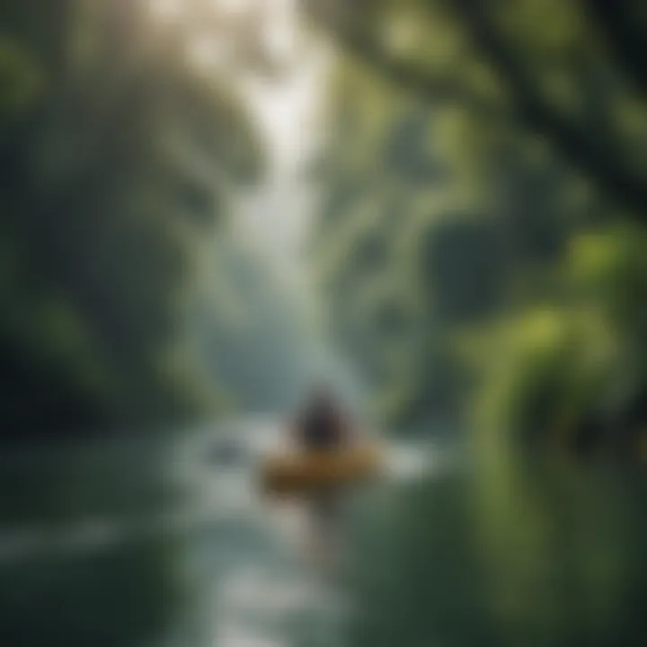 A group engaging in kayaking amidst lush greenery