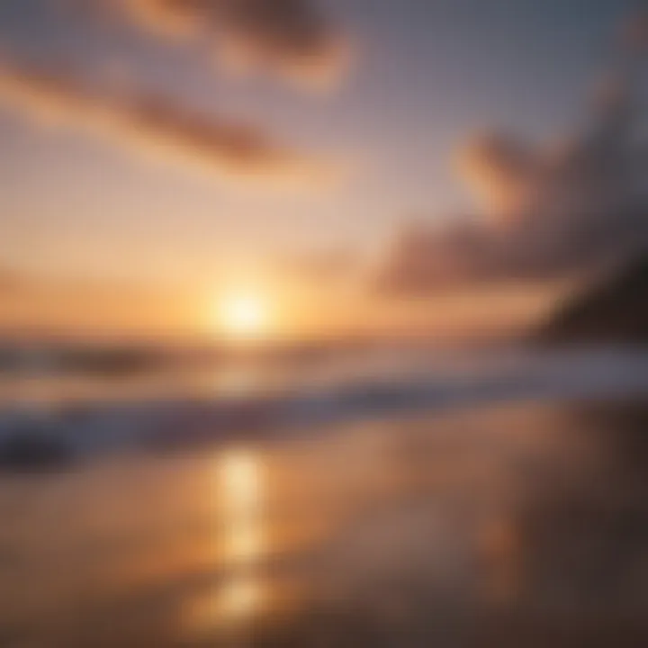 A peaceful sunset over a beach with gentle waves