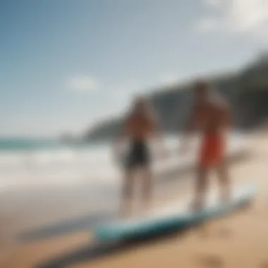 Surfers Preparing for a Day on the Waves A vibrant beach scene with surfers applying sunscreen