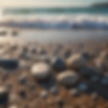 Pebbles on the Shoreline with Ocean Waves Pebbles on the shoreline with gentle waves in the background