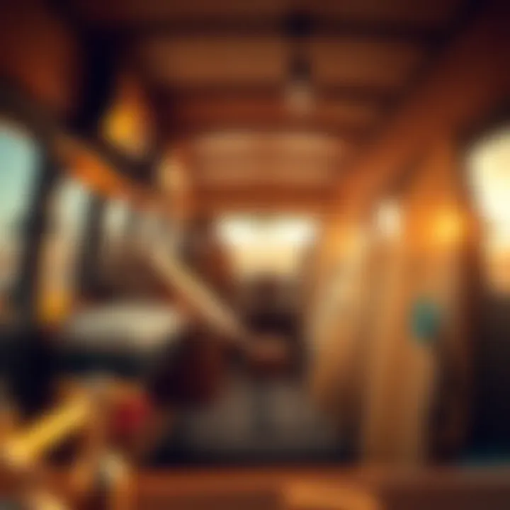 Camper Van Interior for Surfers Interior layout of a camper van with surfboards