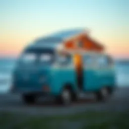 Stylish camper van parked by the beach