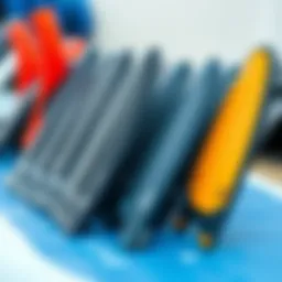 Diverse range of bodyboard fins displayed