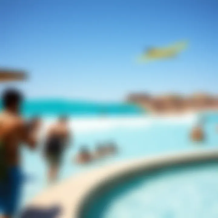 A scenic view of a wave pool environment attracting visitors.