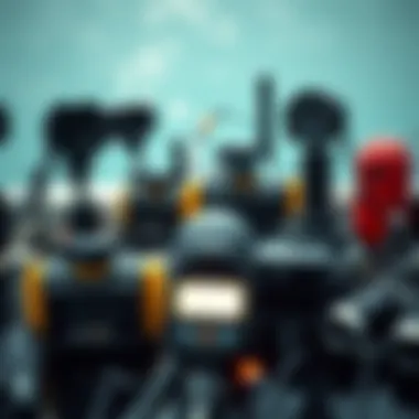 Diverse types of electronic shark deterrents displayed in a marine environment