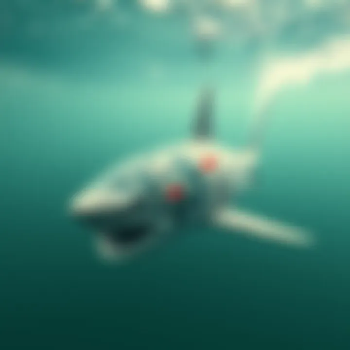 Illustration of the scientific mechanism behind electronic shark deterrents in the ocean