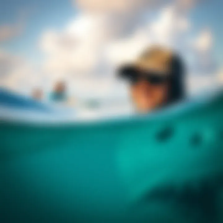 A water sports enthusiast using an electronic shark deterrent while enjoying aquatic activities