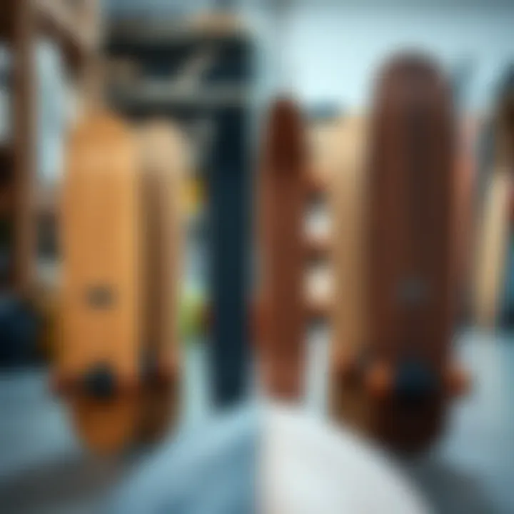 Different materials used in longboard construction displayed side by side