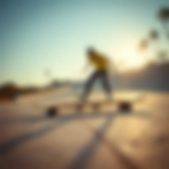 Longboard deck being tested on various surfaces illustrating riding styles
