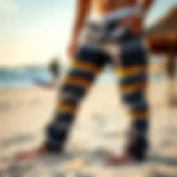 Stylish Quiksilver beach pants showcased on sandy beach