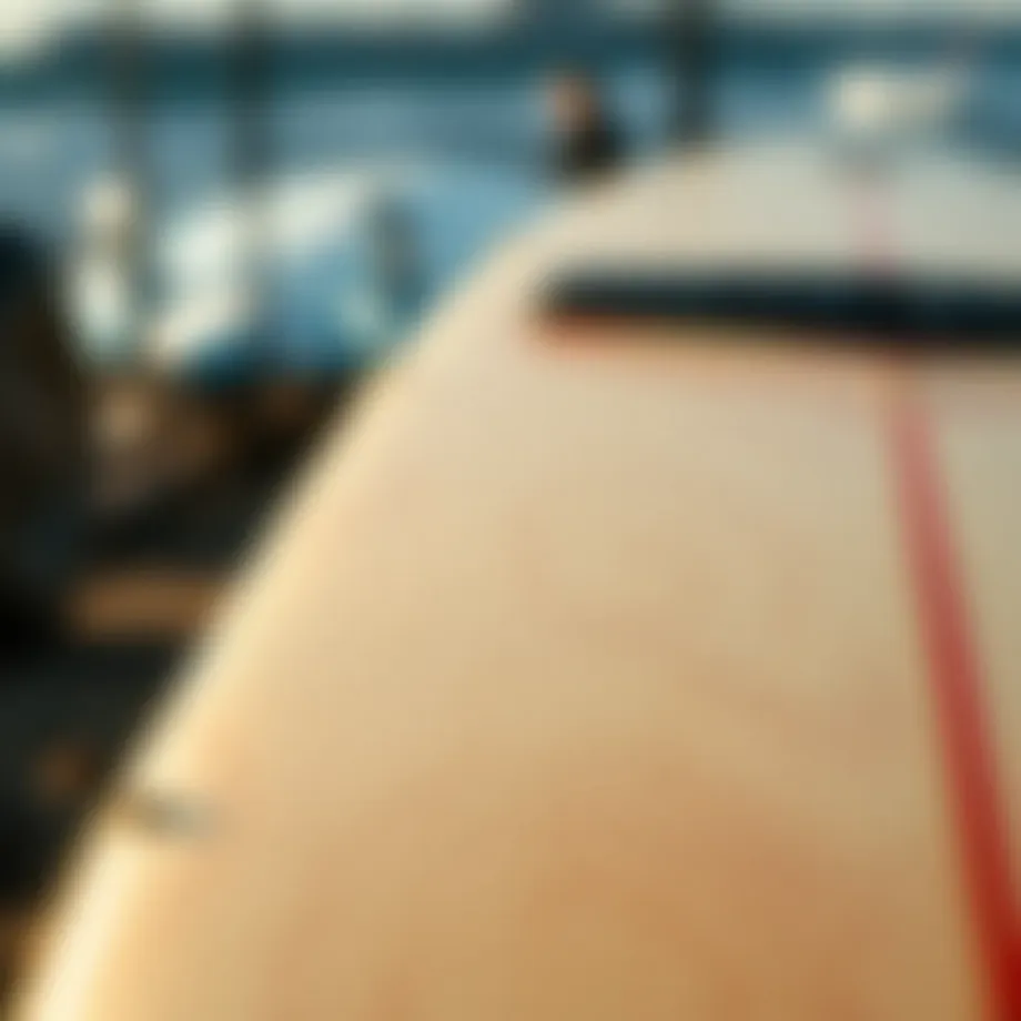 A close-up view of a soft board surfboard's unique texture and design