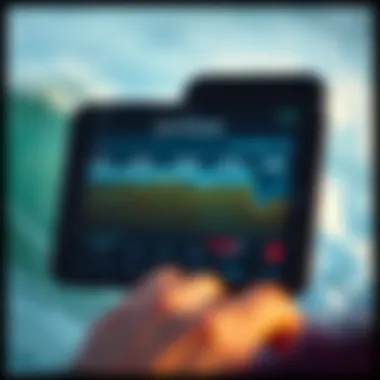 Visual representation of a surf forecast app interface featuring wave heights and conditions
