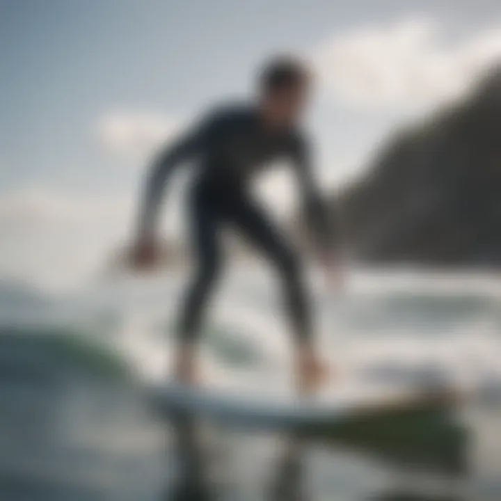 A surfer skillfully handling a skipper surfboard.