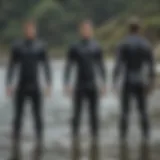 Diverse types of wet suits displayed