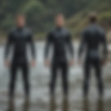 Diverse types of wet suits displayed