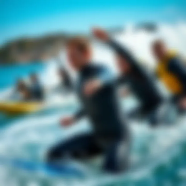 Scene depicting various water sports activities with wetsuit jackets