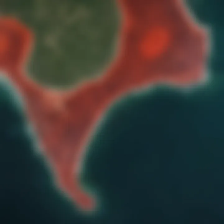 Satellite image showing areas affected by red tide