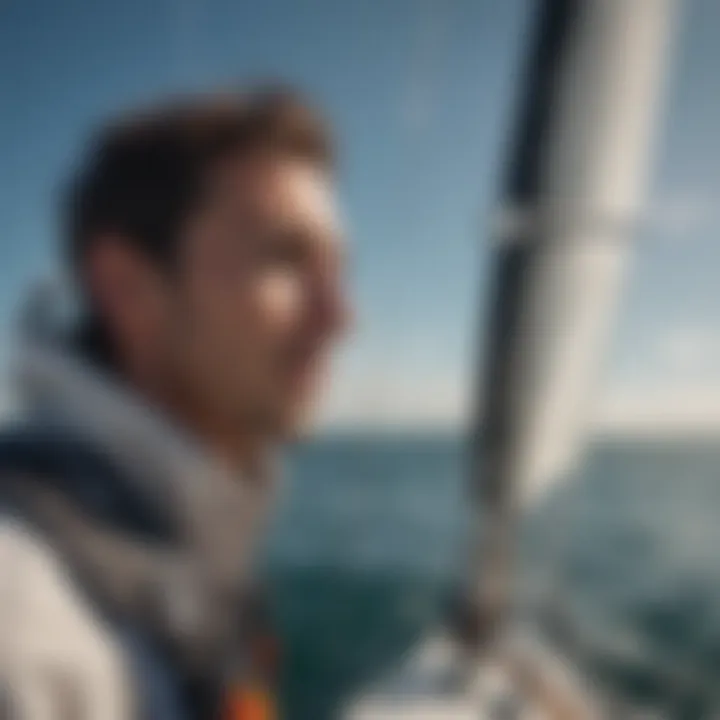 A sailor adjusting to changes in wind pressure while navigating