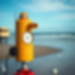 An anemometer measuring wind speed on the beach