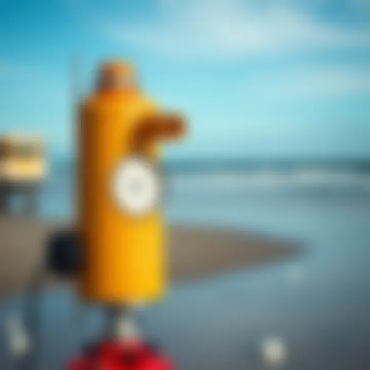 An anemometer measuring wind speed on the beach