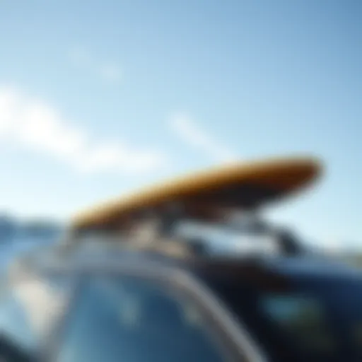 Surfboard Rack Mounted on Car Rooftop Universal surfboard car rack on a vehicle roof