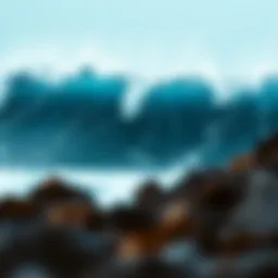 A breathtaking ocean wave crashing against a rocky shore