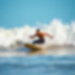 Dynamic skimboarding action in beach waves