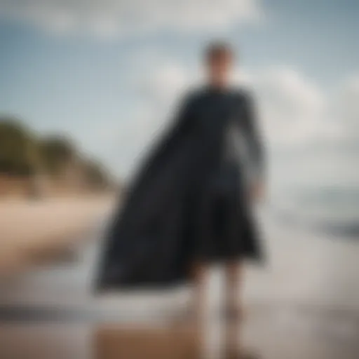 Stylish wetsuit changing robe on a beach