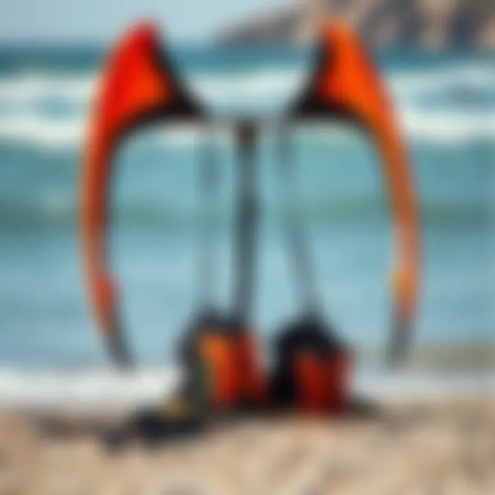Safety gear for wingfoil surfing displayed on the shore